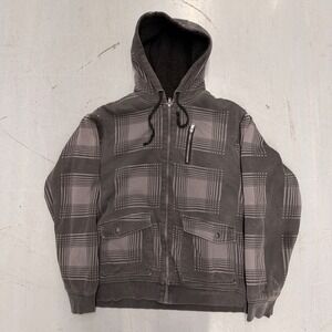 Tony Hawk Plaid Sherpa Lined Hoodie Mens Size XL Full Zip Gray Grey